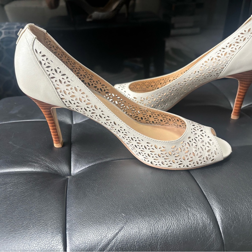 Ivanka Trump Cream Laser-Cut Heels